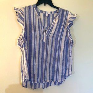 Old navy blue and white striped linen top